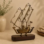 Handmade brass ship showpiece with handcrafted sails